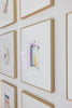 "Joyful Connections" Original Art Framed in 11x14 Aluminum Brass - Pink Navy Teal Gold Vertical Swish
