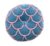 18" Round Cotton Pillow w/ Tufted Scallop Pattern, Blue & Pink