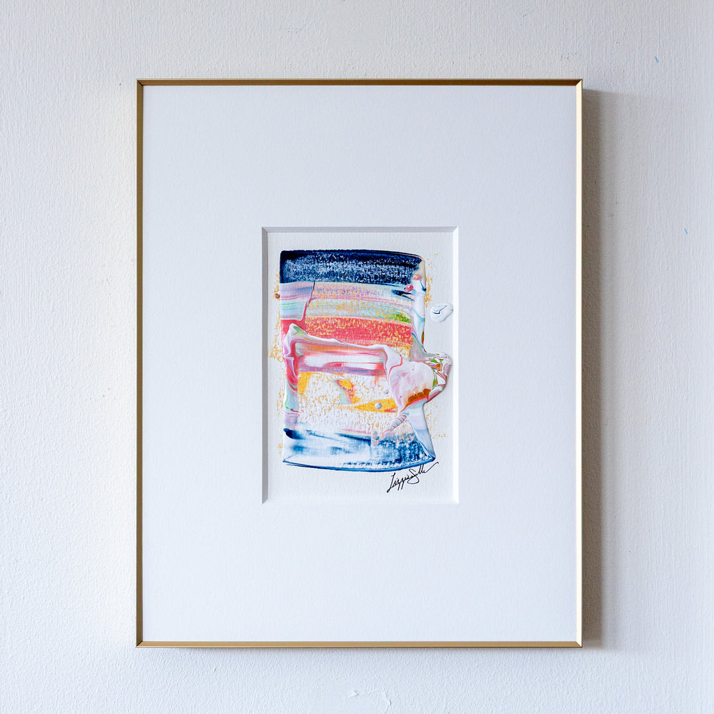 Chunky Acrylic abstract painting in old frame on white wall