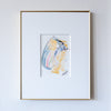 Swish acrylic abstract painting in slim gold frame on white wall