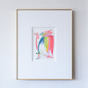 Framed colorful painting on white wall
