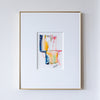 Framed abstract art painting on a white wall