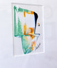 "Joyful Connections" Original Art Framed in 11x14 Aluminum Brass - Green Navy Cornered Swish