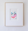 "Joyful Connections" Original Art Framed in 11x14 Aluminum Brass - Coral Blue Wavy Swish