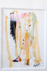 "Joyful Connections" Original Art Framed in 16x20 Aluminum Brass - Neutral Gold Black Lt Pink Lt Green