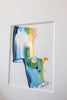 "Joyful Connections" Original Art Framed in 16x20 Aluminum Brass - Cornered Swish Green Blue Metallic Gold
