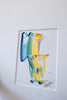 "Joyful Connections" Original Art Framed in 16x20 Aluminum Brass - Swish With Corner Green Blue Metallic