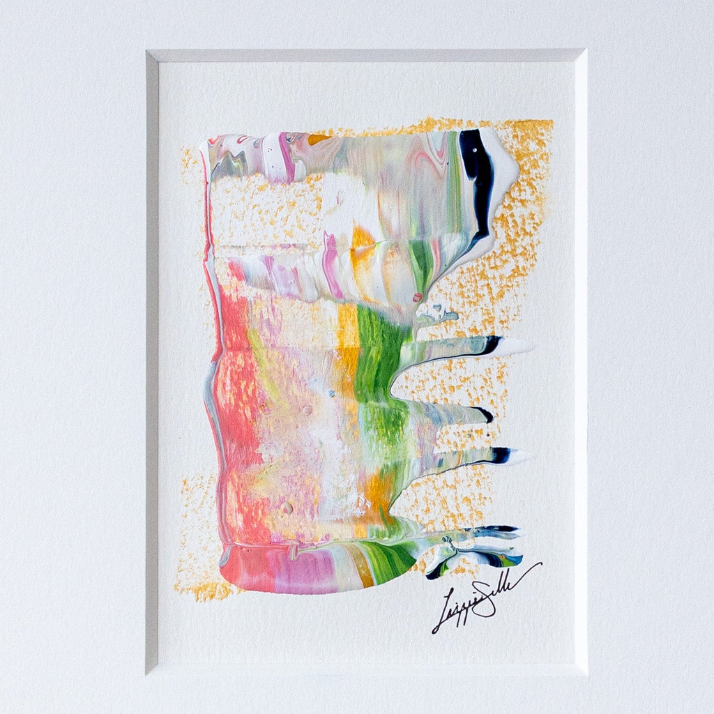Framed abstract acrylic painting on a white wall