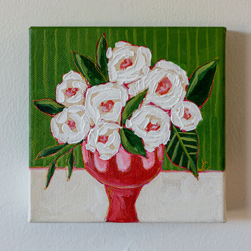 "Watermelon Sunday" Floral Painting on 6x6 Canvas