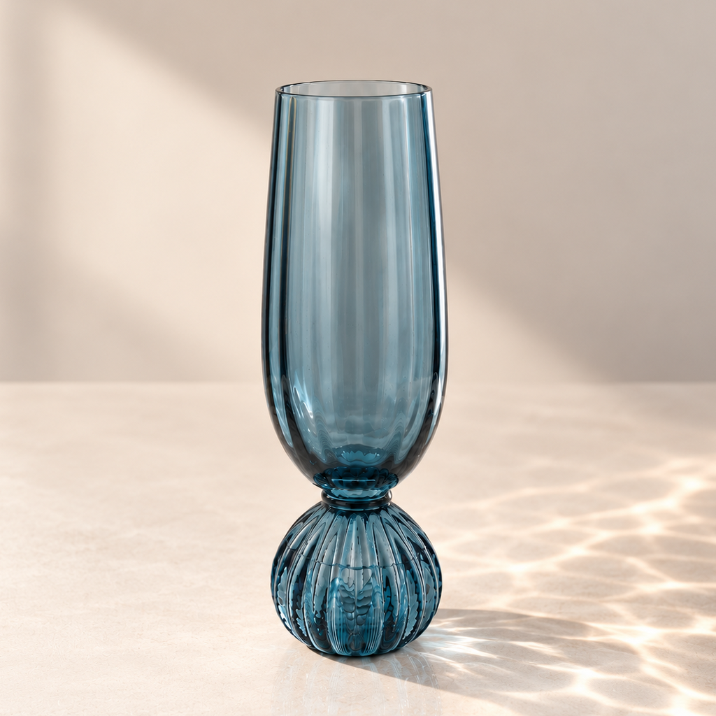 Navy Pleated Footed Champagne Glass