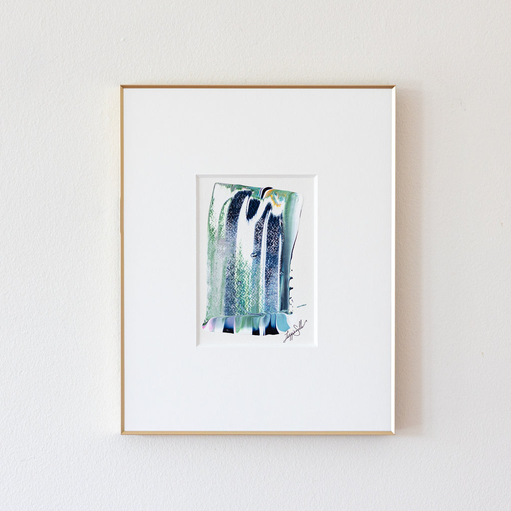 "Joyful Connections" Original Art Framed in 11x14 Aluminum Brass - Navy and Green Streak