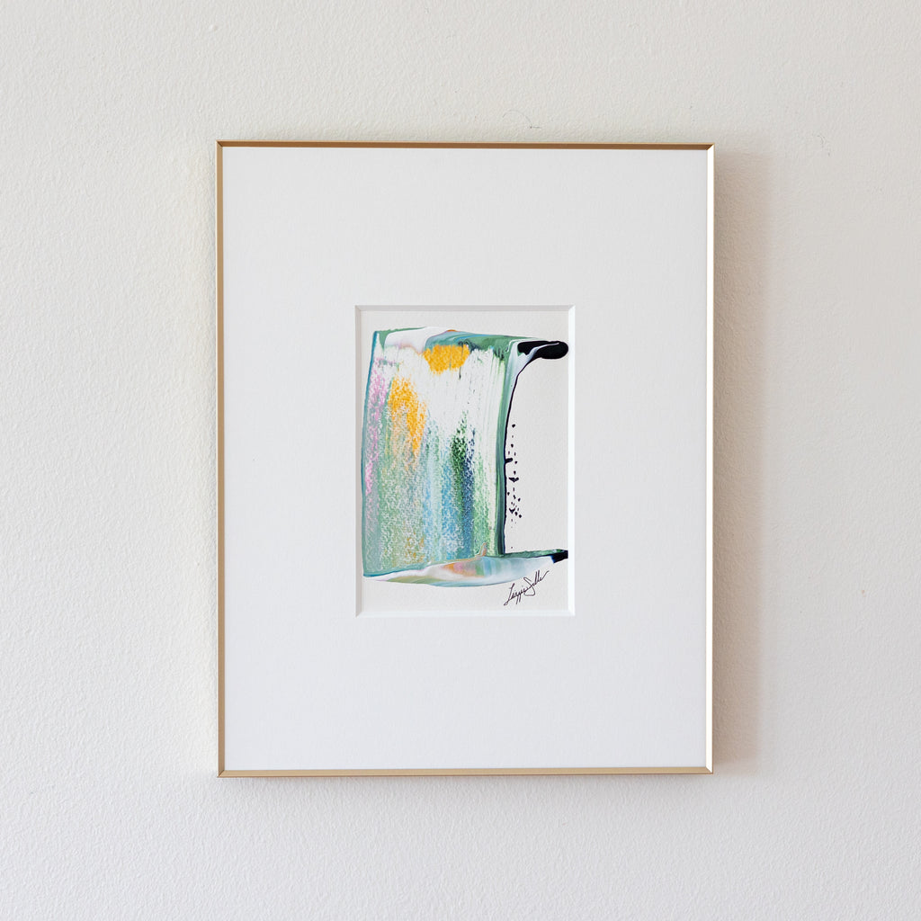 "Joyful Connections" Original Art Framed in 11x14 Aluminum Brass - Glistening Green