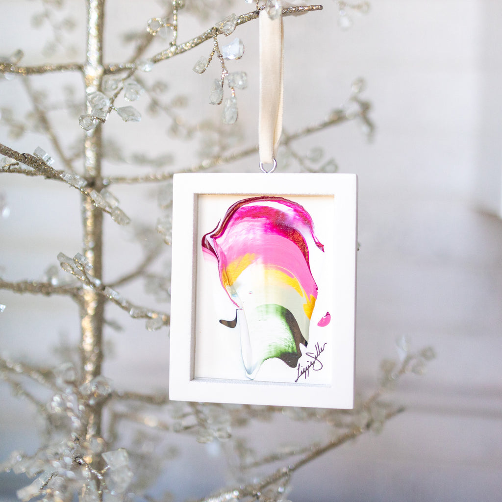 Let It Snow Original Art Ornament - Raspberry Green Wavy Swish 2