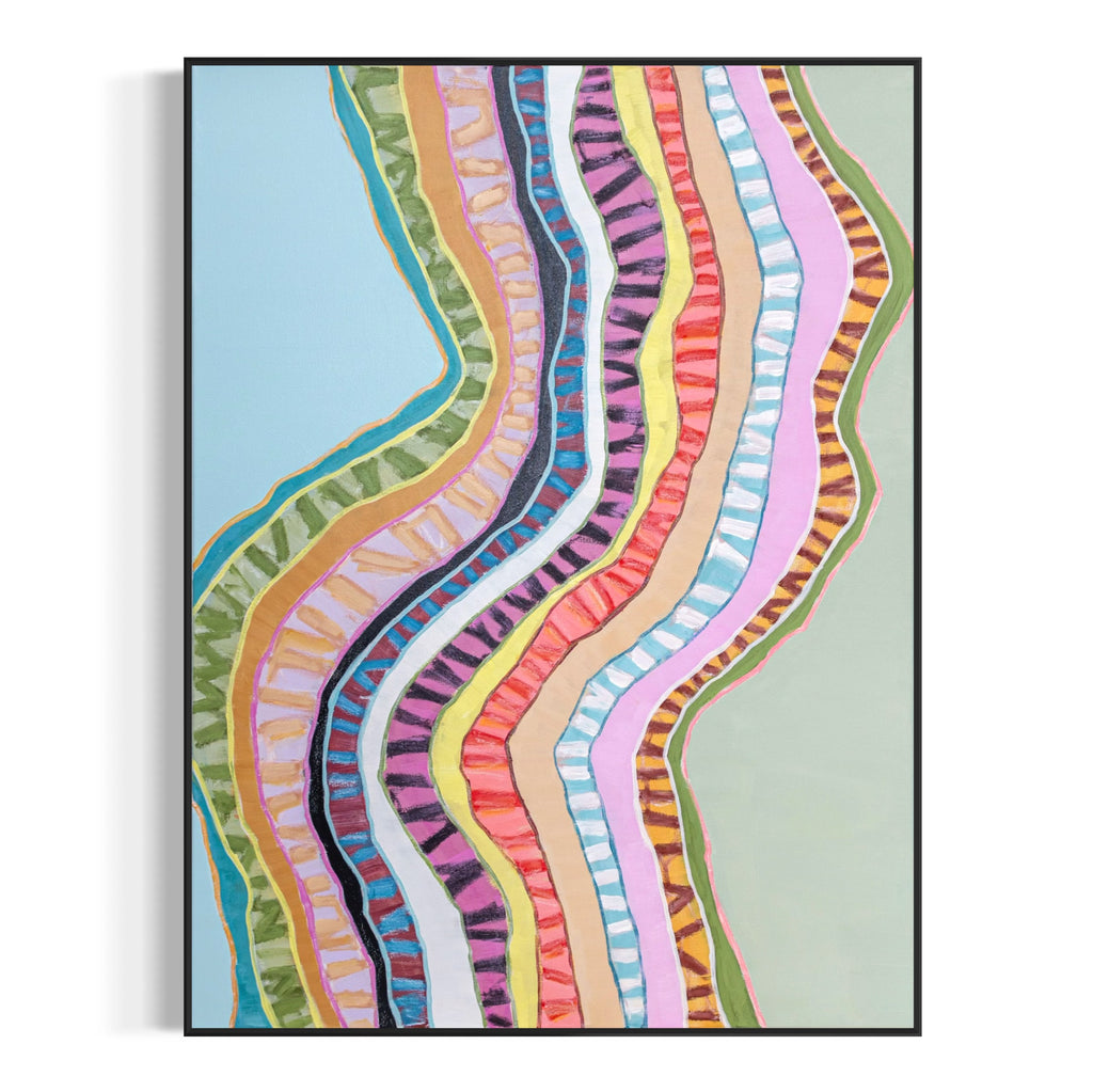 Colorful wavy patterned artwork on a white background