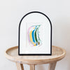 "Joyful Connections" Original Art - Green, blue, gold, pink swish, 9x12 Arches Aluminum Frame