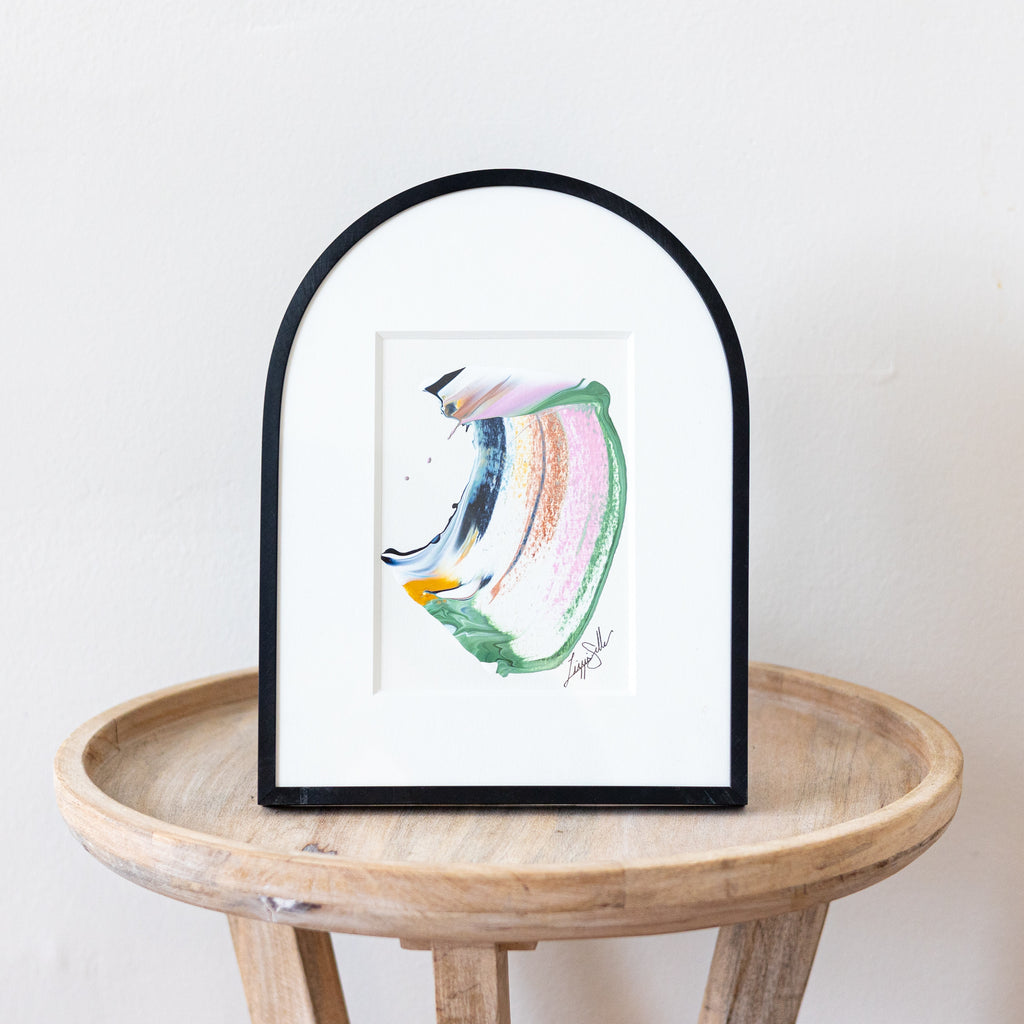 "Joyful Connections" Original Art - green navy wave, 9x12 Arches Aluminum Frame