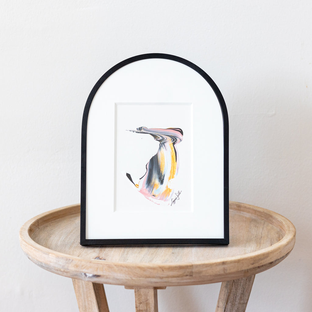 "Joyful Connections" Original Art - Black, pink gold swish, 9x12 Arches Aluminum Frame