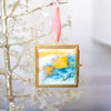 Merry & Bright Original Art Ornament - Blue Gold Abstract