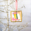 Merry & Bright Original Art Ornament - Criss Cross Peach Gold Green