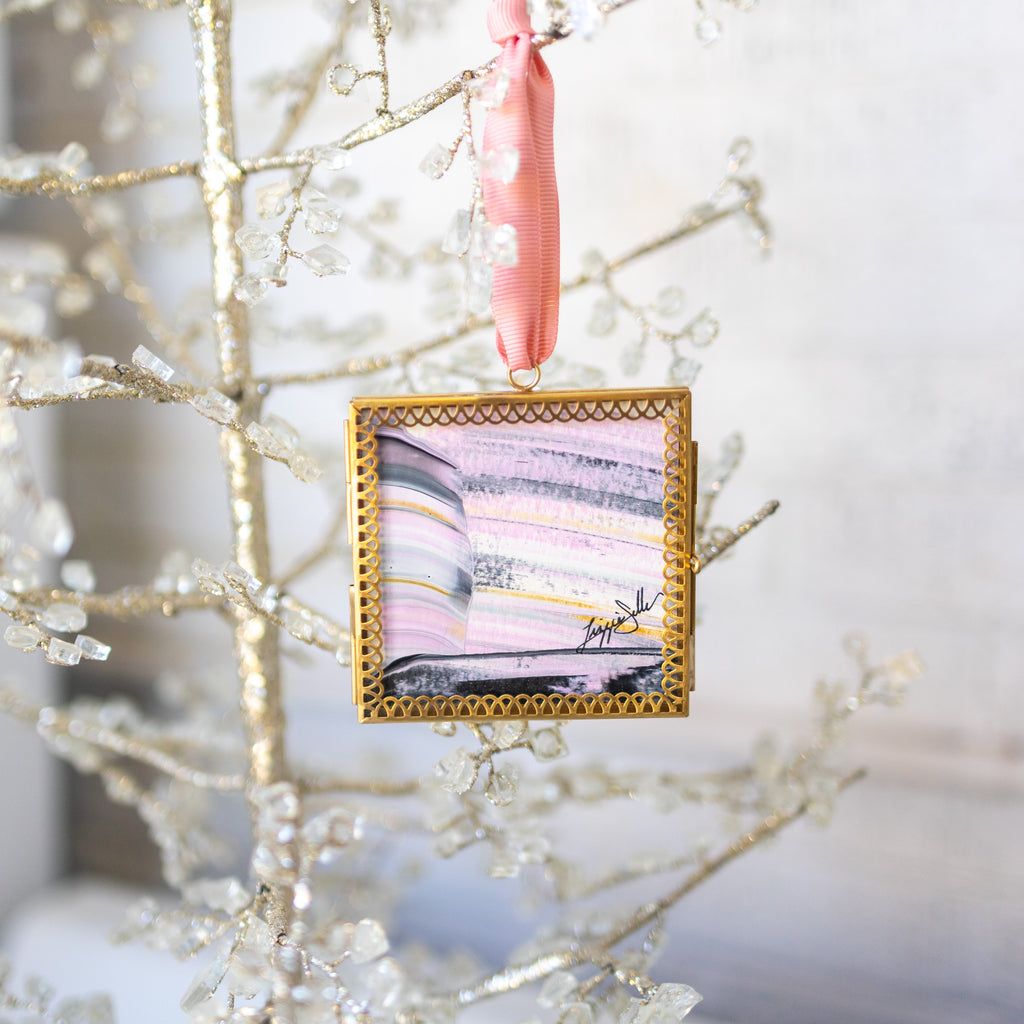 Merry & Bright Original Art Ornament - pale pink abstract
