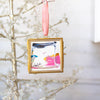 Merry & Bright Original Art Ornament - Navy Pink Gold with Swirl