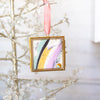 Merry & Bright Original Art Ornament - Diagonal Mint Black Gold Pink