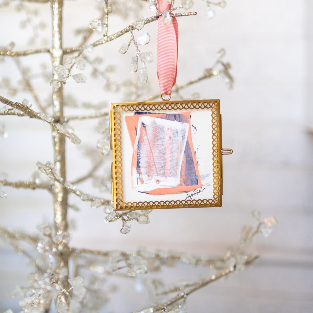 Merry & Bright Original Art Ornament - Navy Peach White Layered