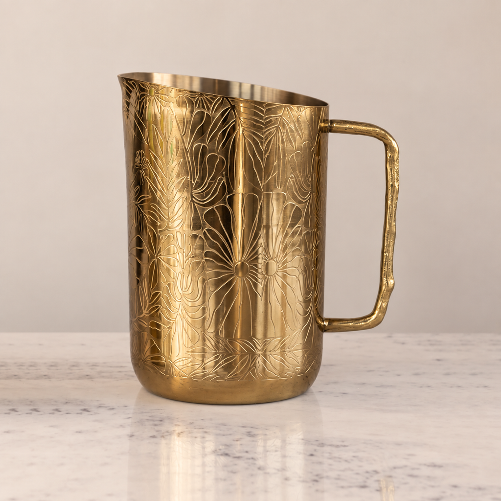 Stainless Steel & Brass and Botanical Pitcher