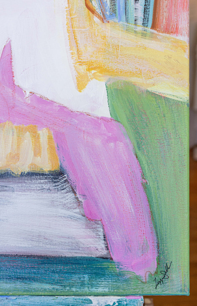Abstract painting with colorful brush strokes on a white background