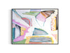 Abstract art print with colorful geometric shapes on a white background