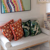 18" Square Cotton Blend Velvet Printed Pillow with Cranes & Piping