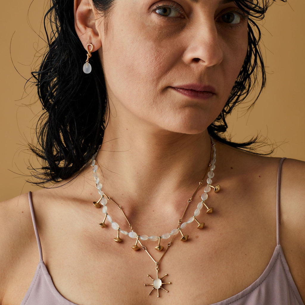 Stella white quartz bronze pendant