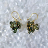Pair of floral earrings with gold accents on a textured white background