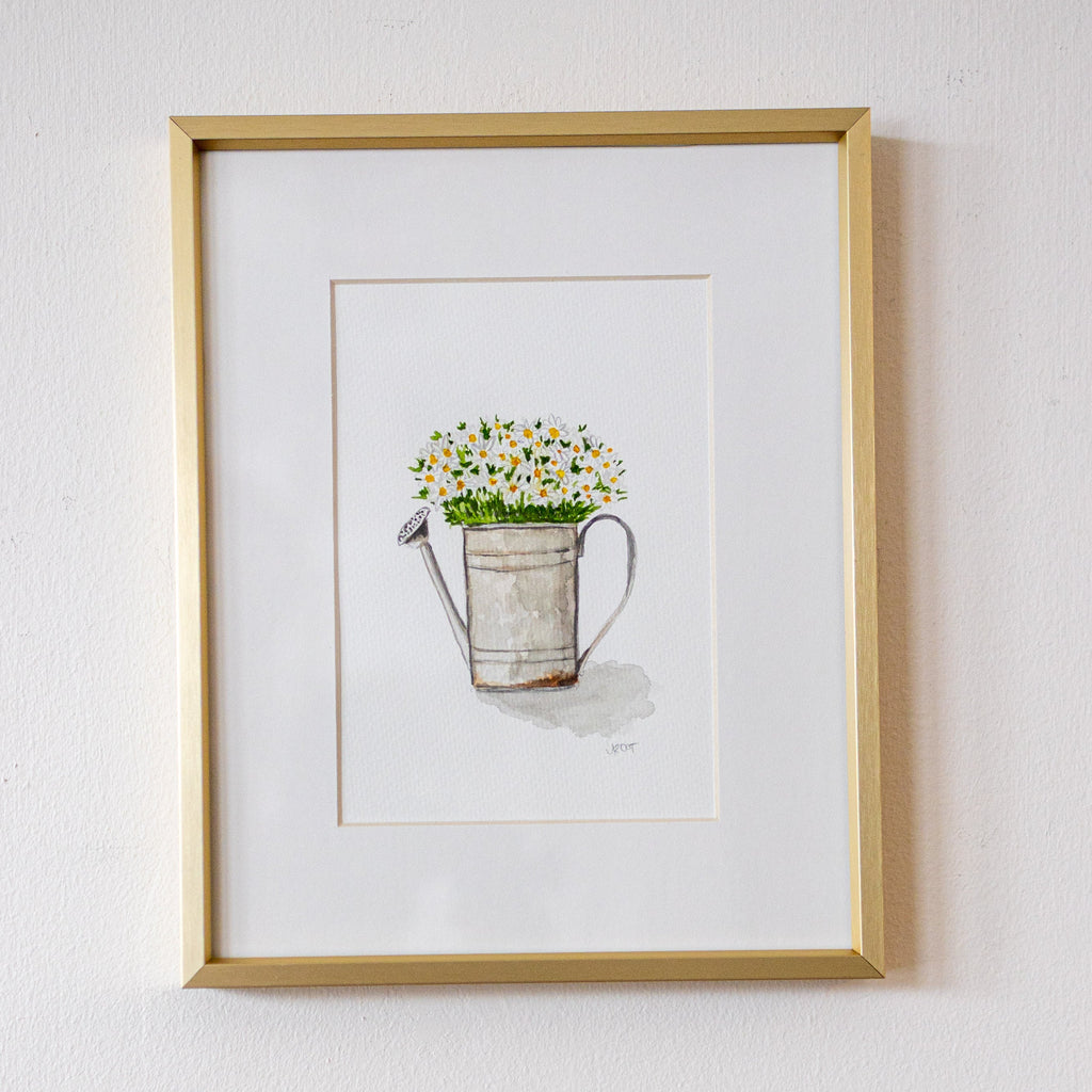 "Ordinary Beauty" in 8x10 Gold Frames - Daisies in Watering Can