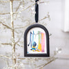 Jingle Bell Original Art Ornament - Pink Metallic Gold Green Blue Black Swish with Flip