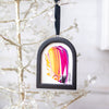 Jingle Bell Original Art Ornament - Fuchsia Metallic Gold Curved Swish