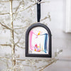 Jingle Bell Original Art Ornament - Pink White Blue Hint of Gold Swish and Swirl