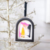 Jingle Bell Original Art Ornament - Pink Gold Black High Contrast Swish