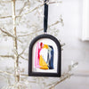 Jingle Bell Original Art Ornament - Pink Ruby Red Metallic Gold Navy High Contrast Swish