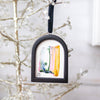 Jingle Bell Original Art Ornament - Green Pink Gold Swish