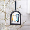 Jingle Bell Original Art Ornament - White Black Teal Metallic Gold Swish