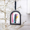 Jingle Bell Original Art Ornament - Raspberry tel black gold swish and flip