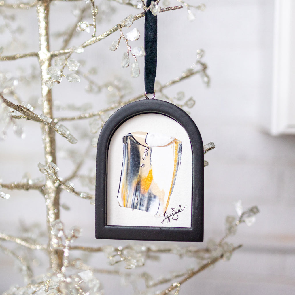 Jingle Bell Original Art Ornament - Neutral Swish with Swirl