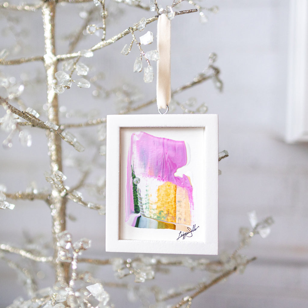 Let It Snow Original Art Ornament - Pink Swish and Swirl