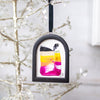 Jingle Bell Original Art Ornament - Hot Pink Gold Yellow Black Horizontal Swish