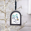Jingle Bell Original Art Ornament - Wavy teal black white gold Swish
