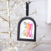 Jingle Bell Original Art Ornament - Pink Gold Tan Blue Striped Swish Broken Edge