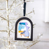 Jingle Bell Original Art Ornament - Lavender Blue Gold Side Swish