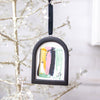 Jingle Bell Original Art Ornament - Green Black Pink Gold with Perfect Swirl