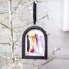 Jingle Bell Original Art Ornament - Lavender Raspberry Metallic Gold Black Swish